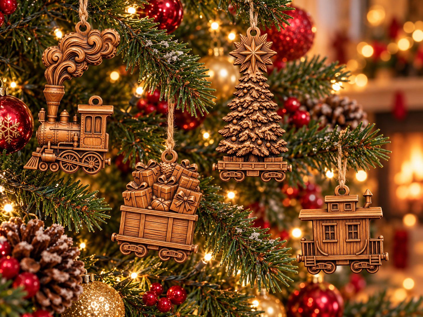 Vintage Christmas Train Holiday Ornaments CNC Relief STL bas-relief STL — view 3