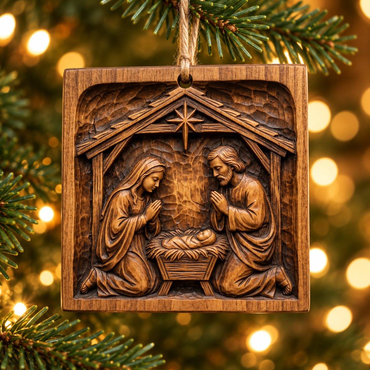 Holy Family Nativity Christmas Ornament CNC Relief STL