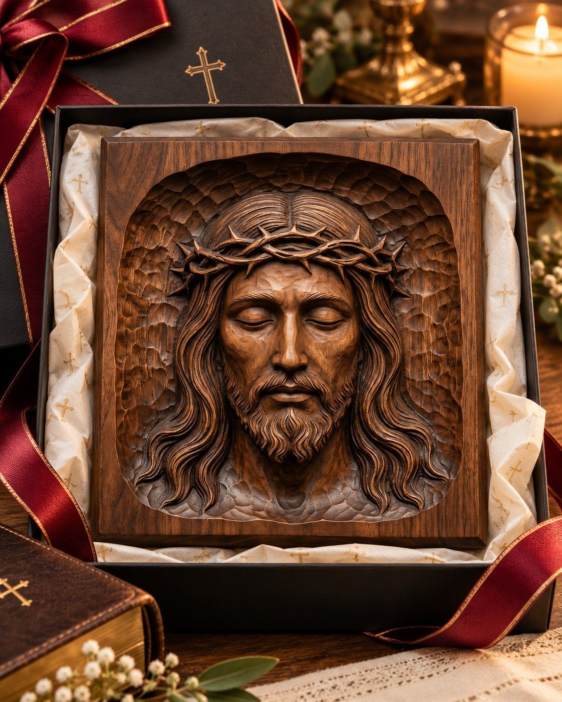 Serene Jesus Christ Crown of Thorns Wood Panel CNC Relief STL bas-relief STL — view 4