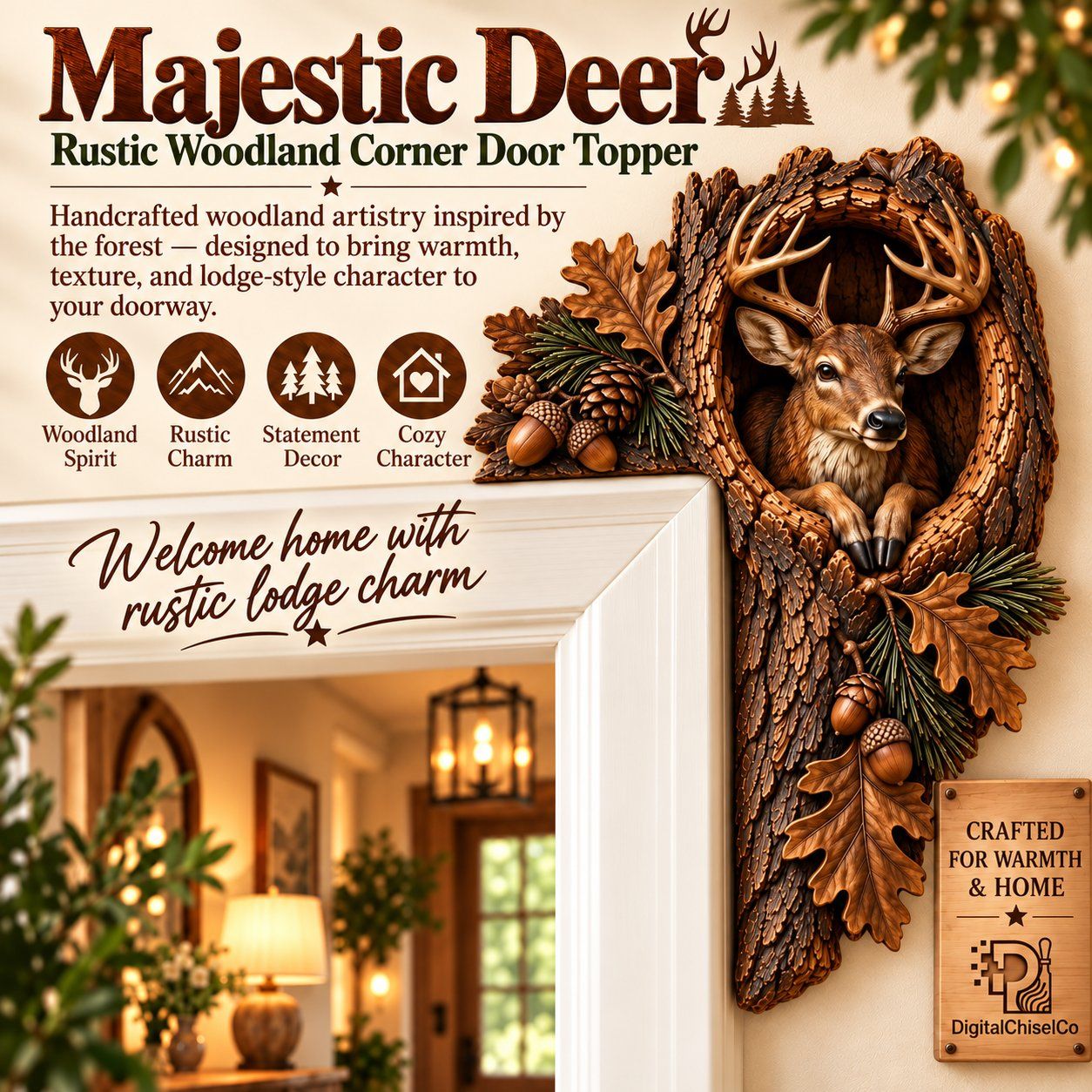 Woodland Deer Buck Corner Ornament CNC Relief STL bas-relief STL design