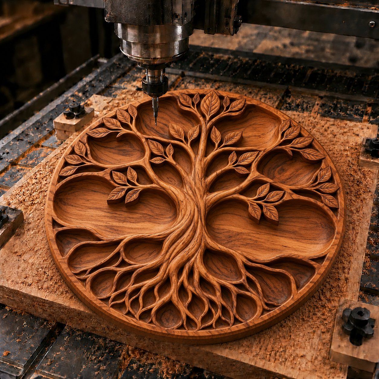 Tree of Life Carved Wooden Tray CNC Relief STL bas-relief STL design