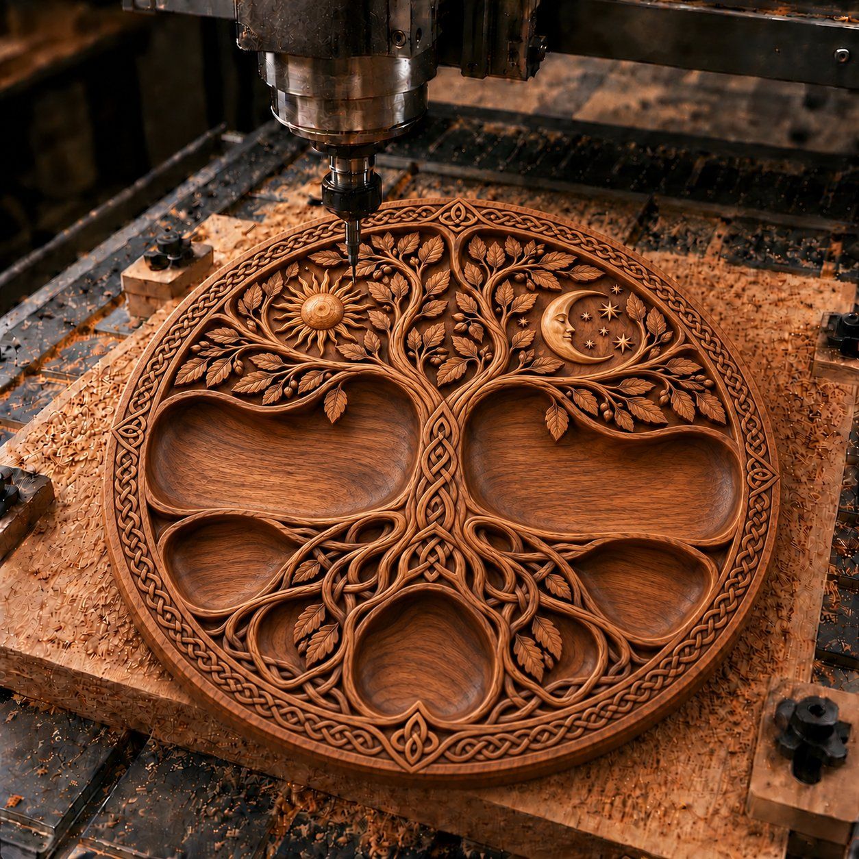 Tree of Life Sun Moon Celtic Platter CNC Relief STL bas-relief STL design
