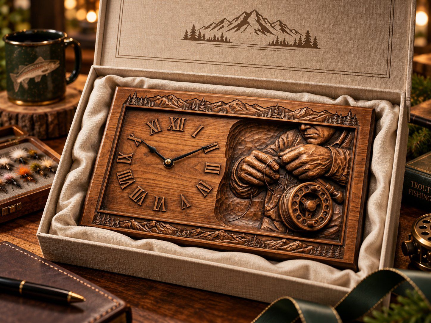 Fly Fishing Clock CNC Relief STL bas-relief STL design