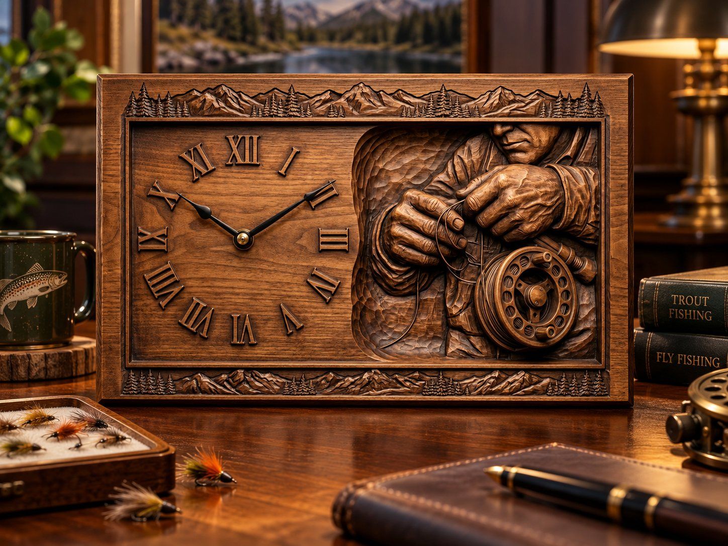 Fly Fishing Clock CNC Relief STL bas-relief STL — view 14