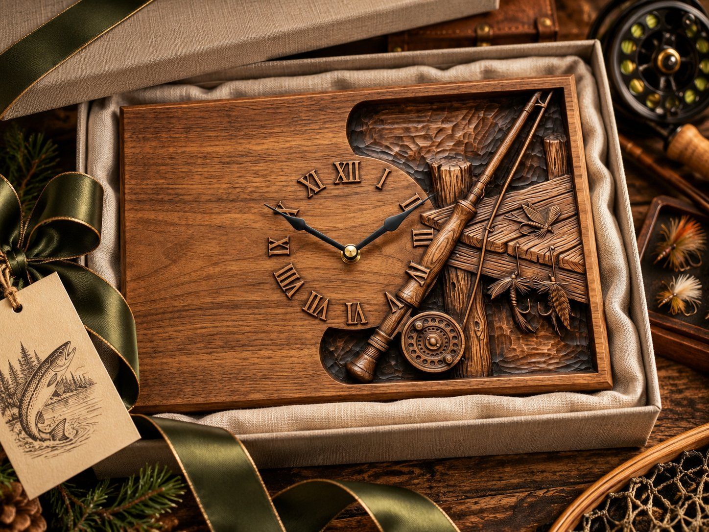 Fly Fishing Rod Pier Wall Clock CNC Relief STL bas-relief STL design