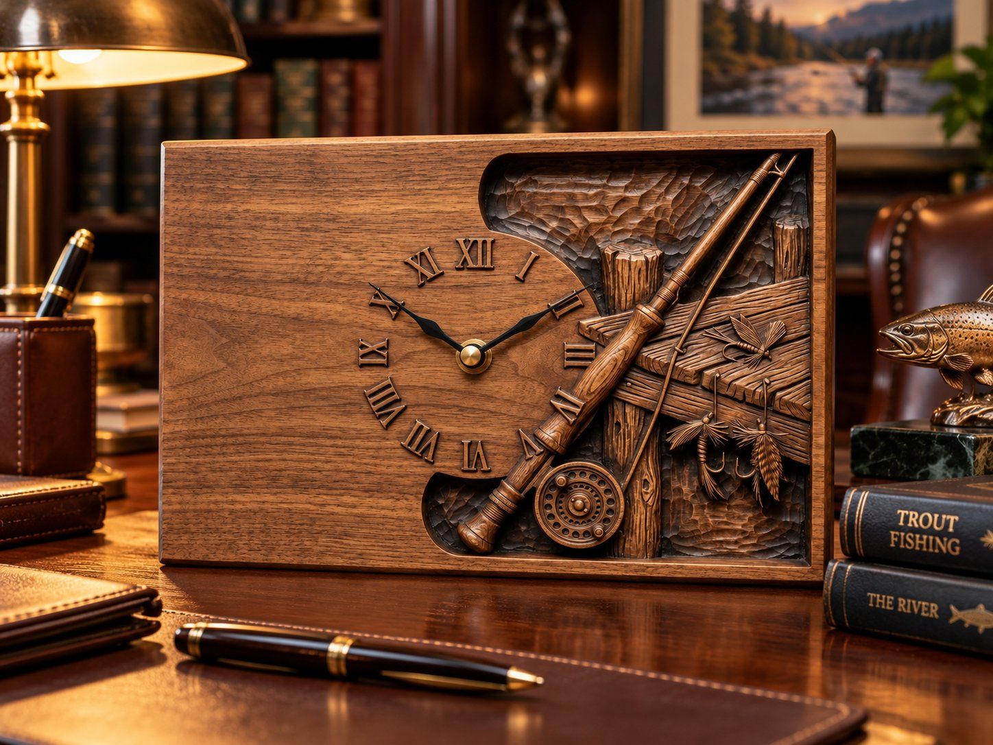 Fly Fishing Rod Pier Wall Clock CNC Relief STL bas-relief STL — view 13