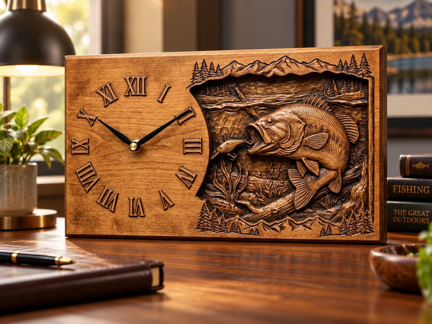 Largemouth Bass Fishing Wall Clock CNC Relief STL bas-relief STL — view 14