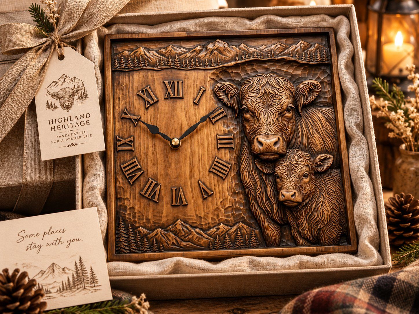 Highland  Cow and Calf Clock CNC Relief STL bas-relief STL — view 12