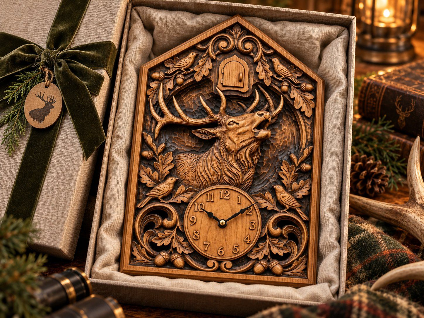 Bull Elk Wildlife Cuckoo Clock Front CNC Relief STL bas-relief STL design