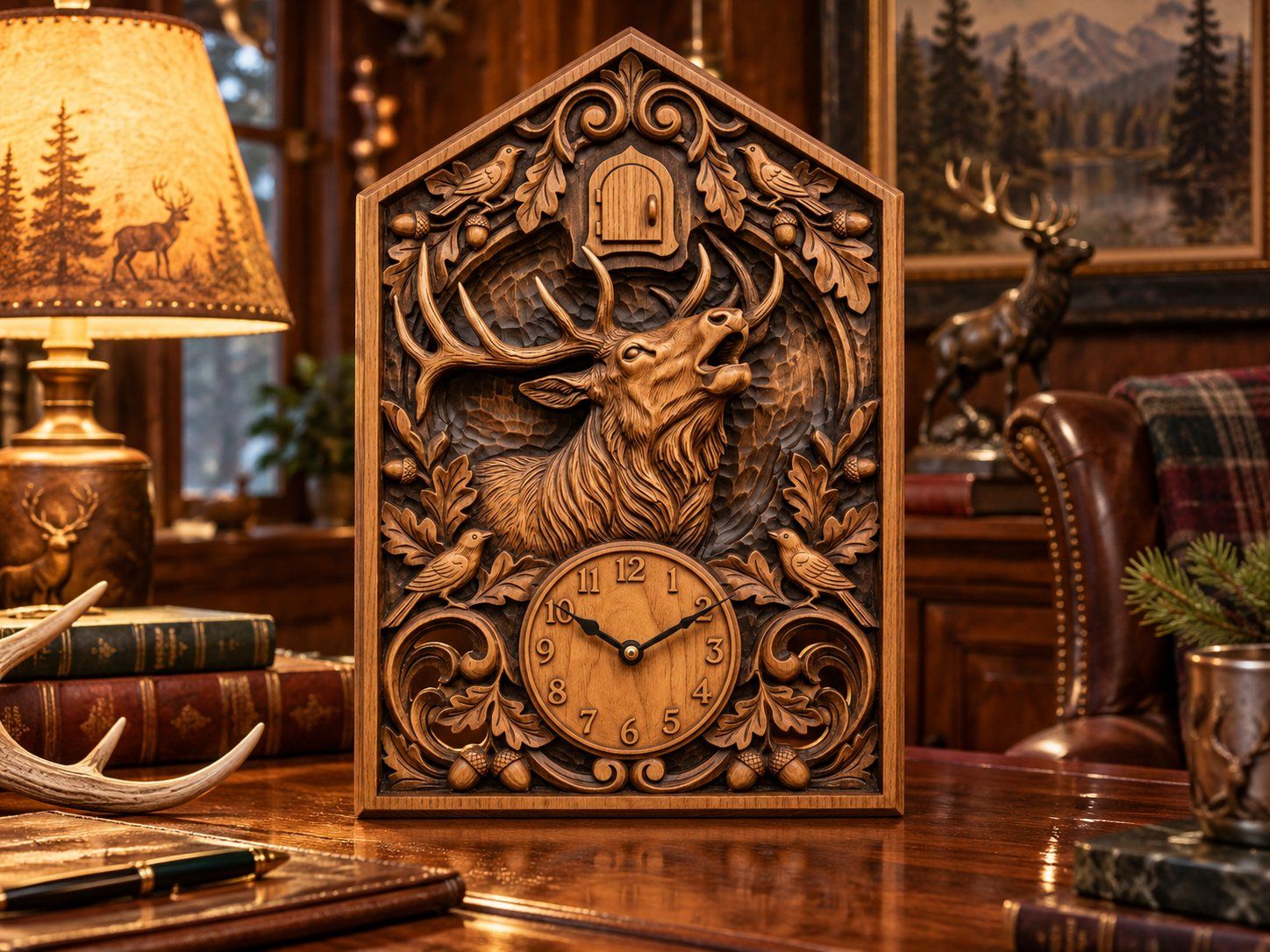 Bull Elk Wildlife Cuckoo Clock Front CNC Relief STL bas-relief STL — view 12