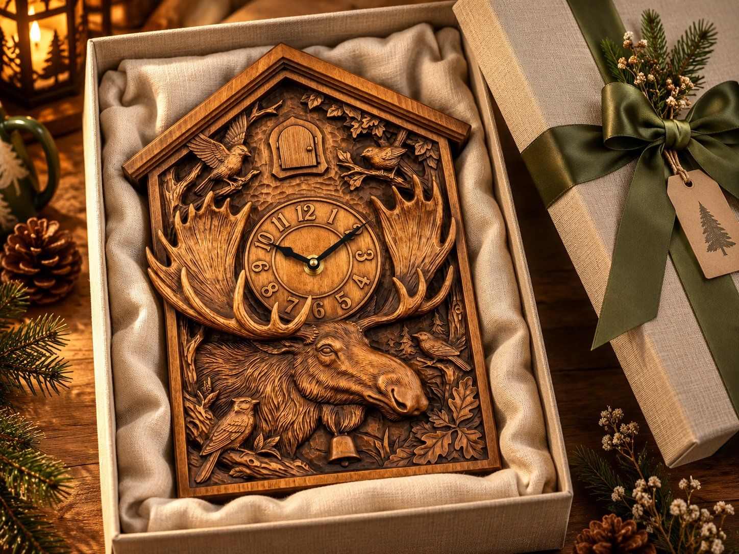 Moose Wildlife Forest Cuckoo Clock Front CNC Relief STL bas-relief STL design