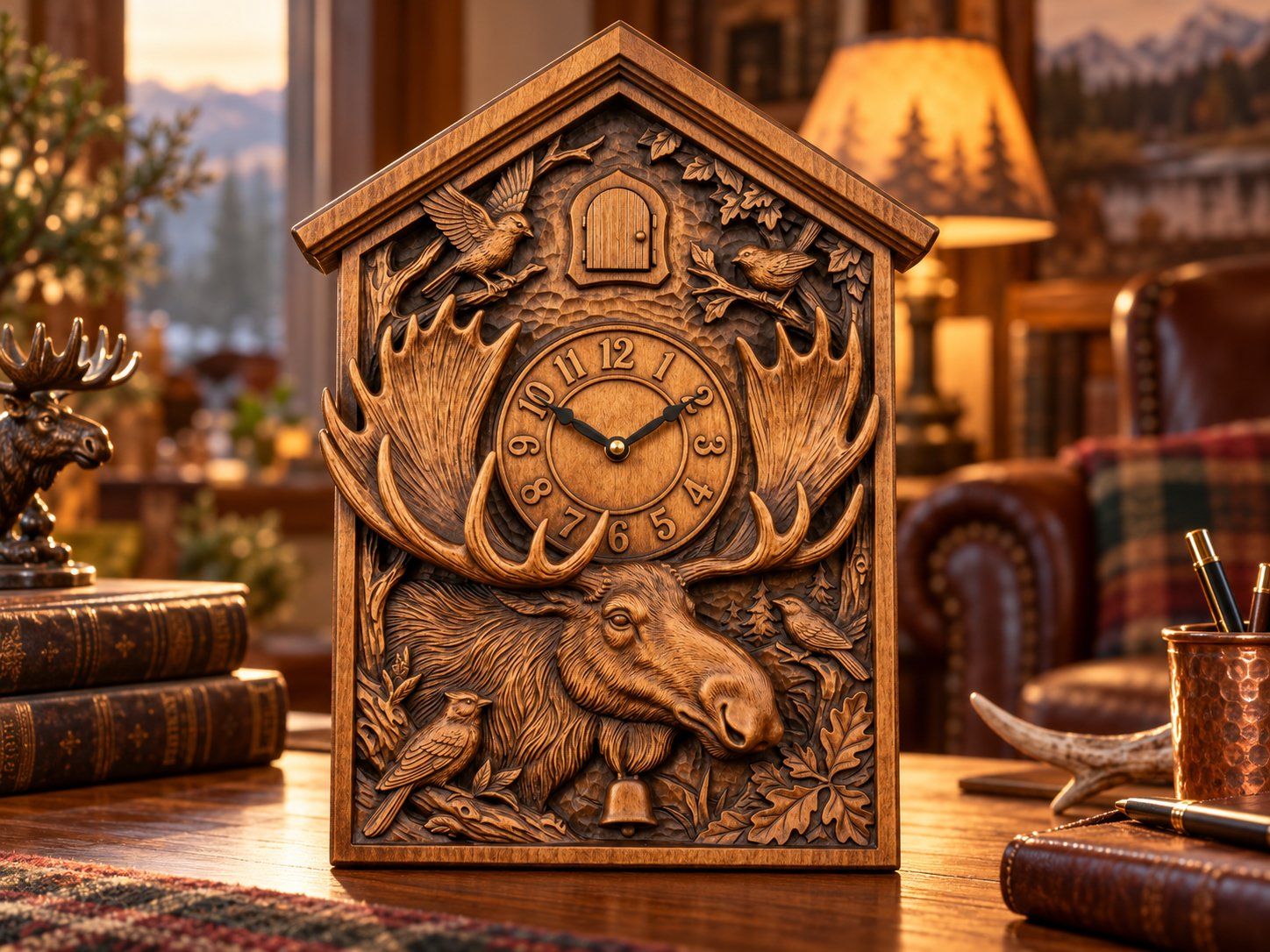 Moose Wildlife Forest Cuckoo Clock Front CNC Relief STL bas-relief STL — view 12