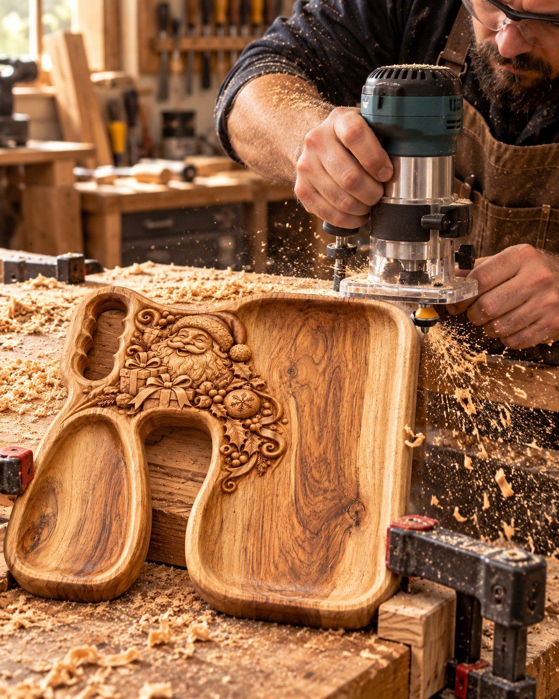 Santa Claus Christmas Serving Tray CNC Relief STL bas-relief STL — view 14