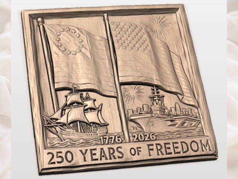 250 Years of Freedom STL: 1776 Tall Ship to 2026 Carrier Flags bas-relief STL — view 2