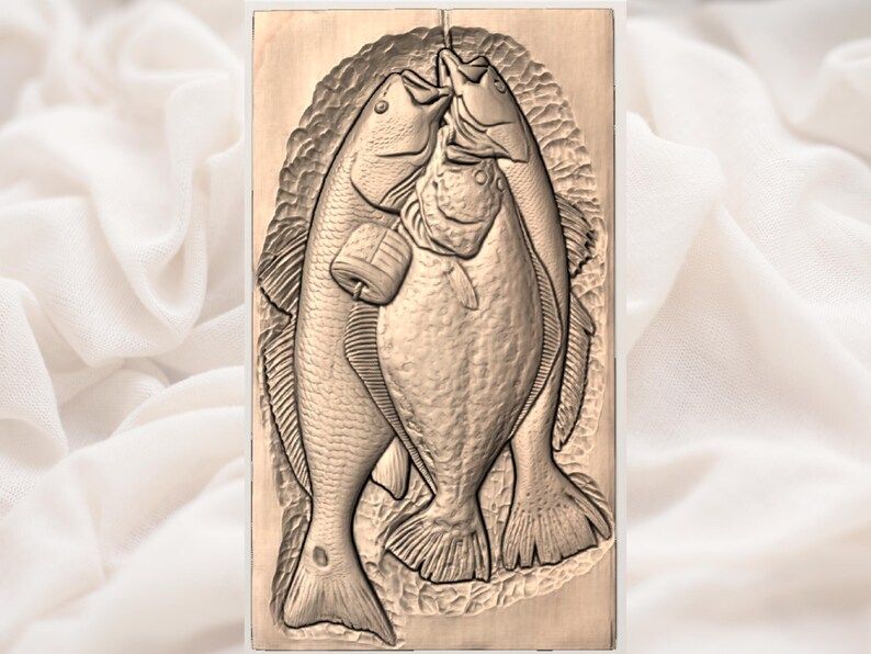 Three Fish Stringer with USA Flag Bas-Relief Carving bas-relief STL — view 2