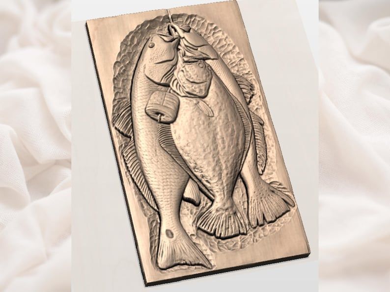 Three Fish Stringer with USA Flag Bas-Relief Carving bas-relief STL — view 3