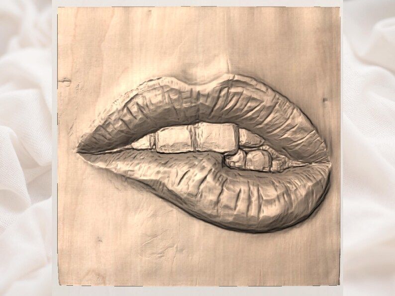 Parted Lips Bas-Relief STL for Wood Carving and Sign Art bas-relief STL — view 3