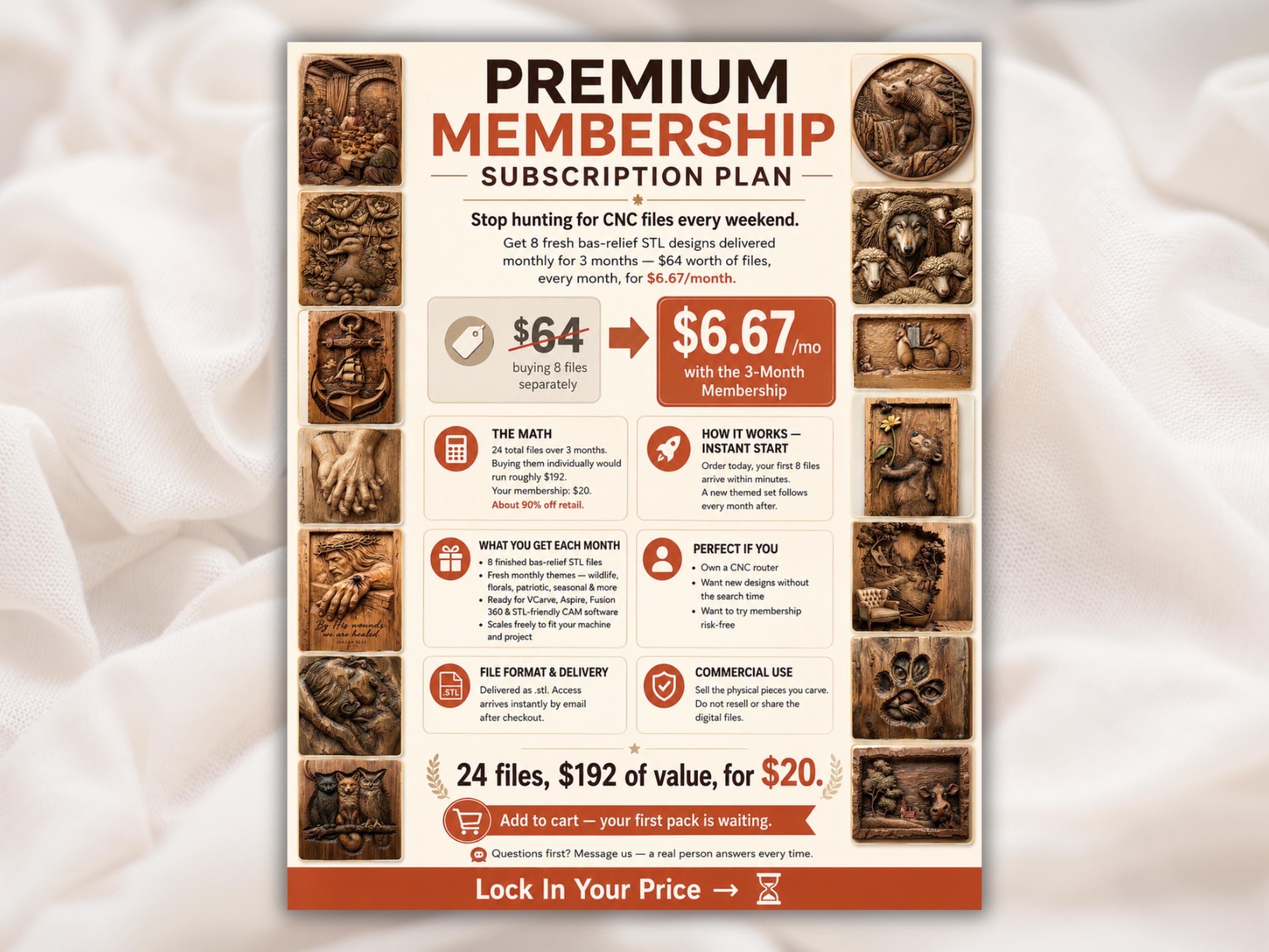3-Month CNC Membership: 24 Fresh Bas-Relief STL Designs bas-relief STL — view 2