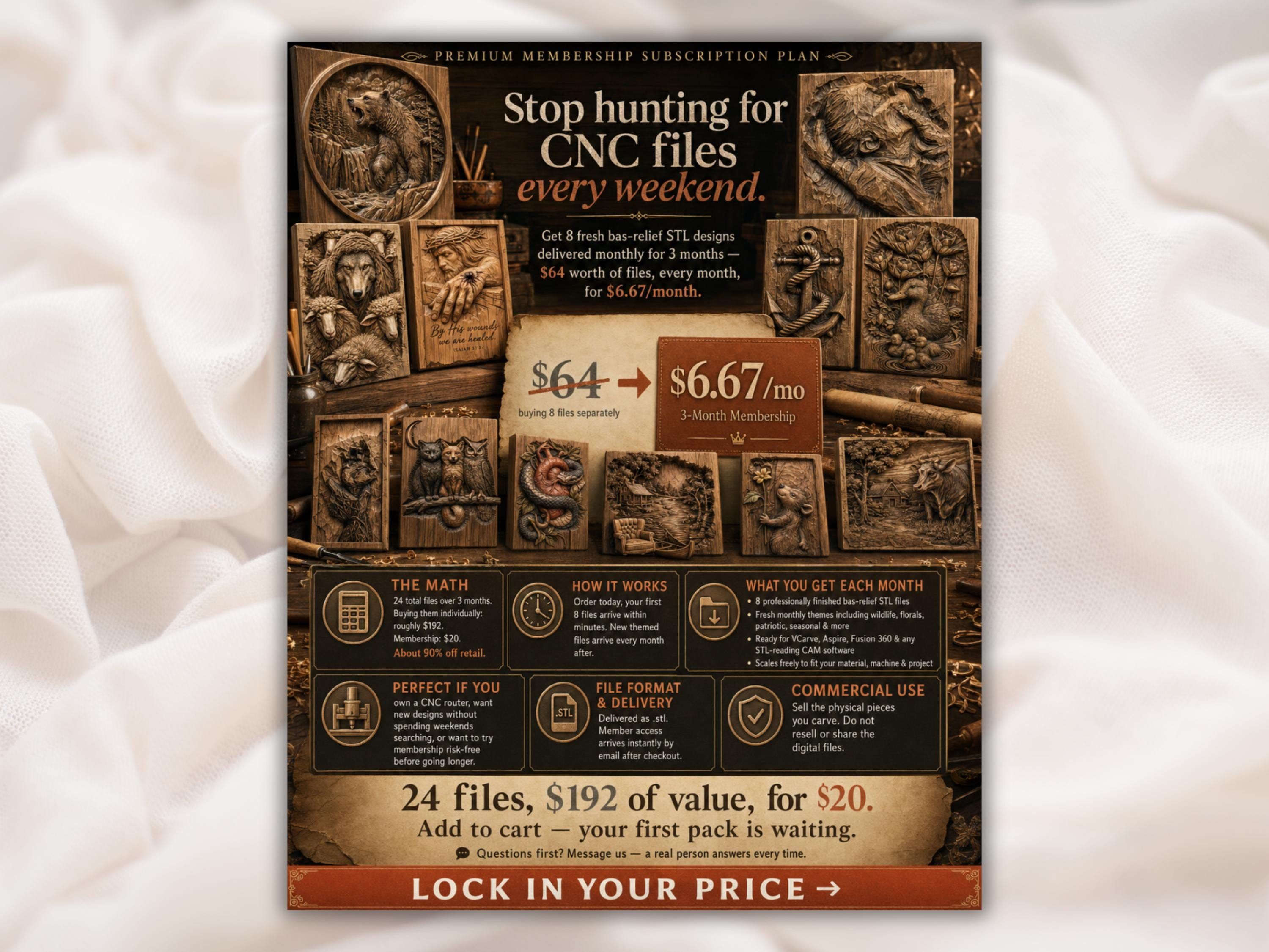 3-Month CNC Membership: 24 Fresh Bas-Relief STL Designs bas-relief STL — view 4
