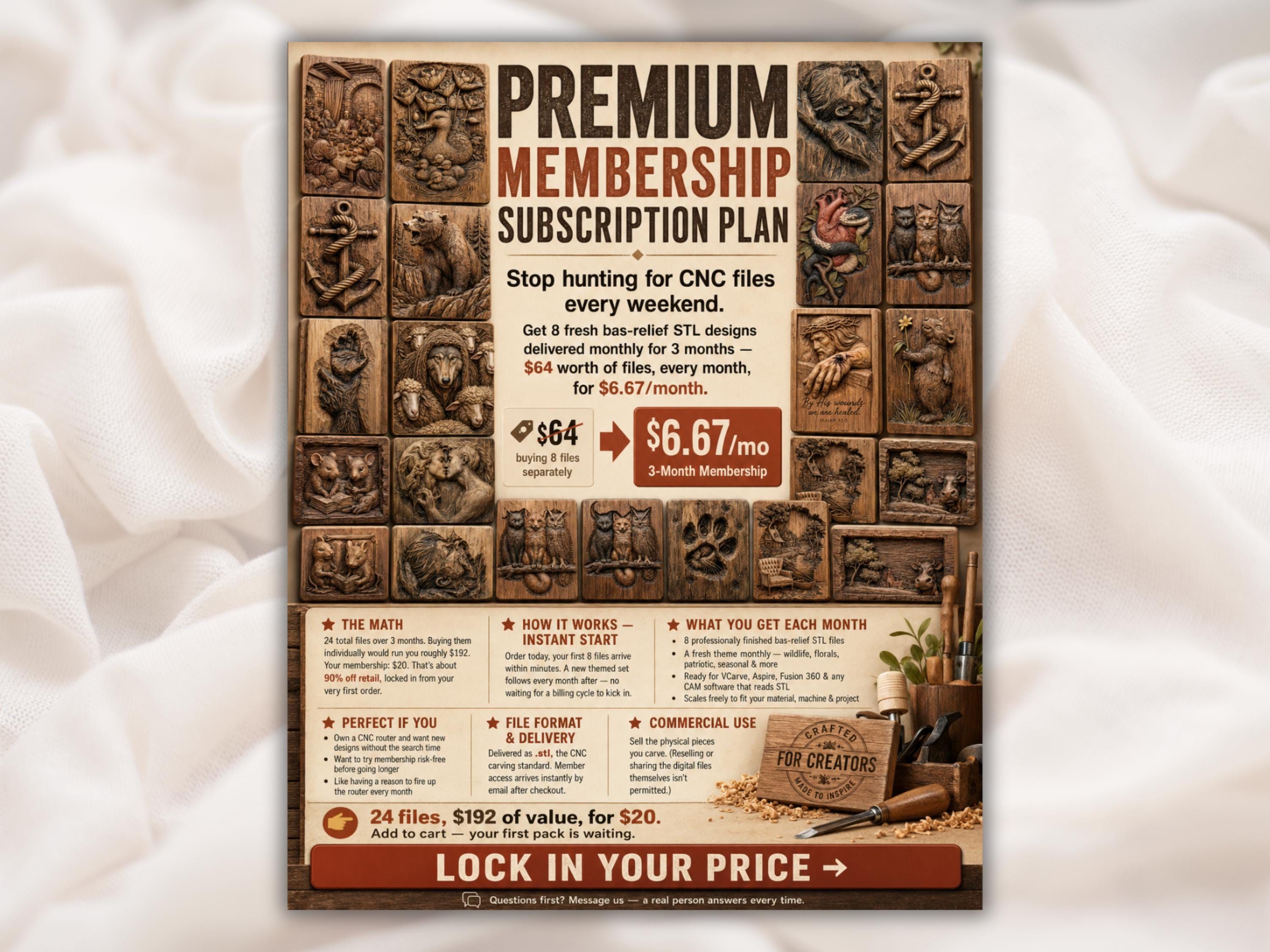3-Month CNC Membership: 24 Fresh Bas-Relief STL Designs bas-relief STL — view 5