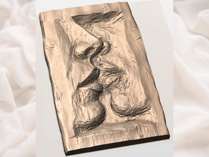 Two Faces Kissing Abstract Relief STL for CNC Carving bas-relief STL — view 3
