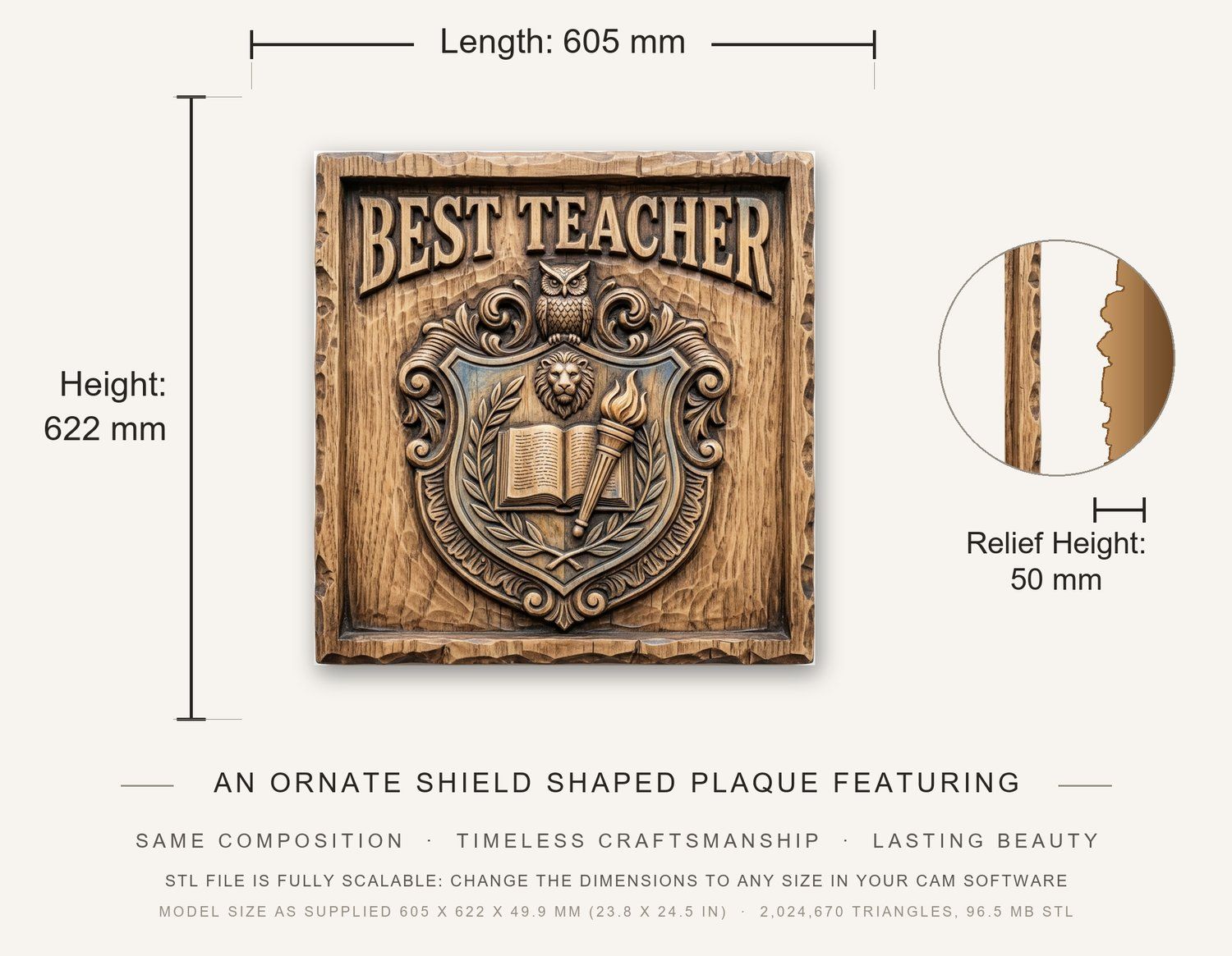 Academic Excellence Educator Gift CNC Relief STL bas-relief STL — view 3