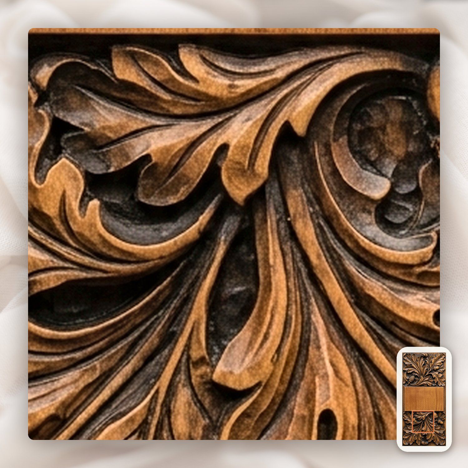 Acanthus Oak Leaf Doorbell Backing Plate CNC Relief STL bas-relief STL — view 7