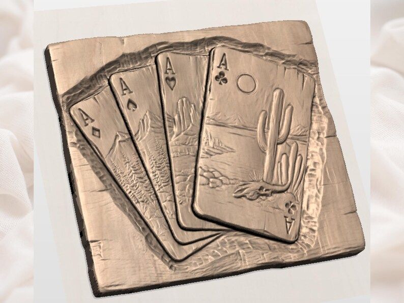 Four Aces Western Desert Bas-Relief STL for CNC Carving bas-relief STL — view 2