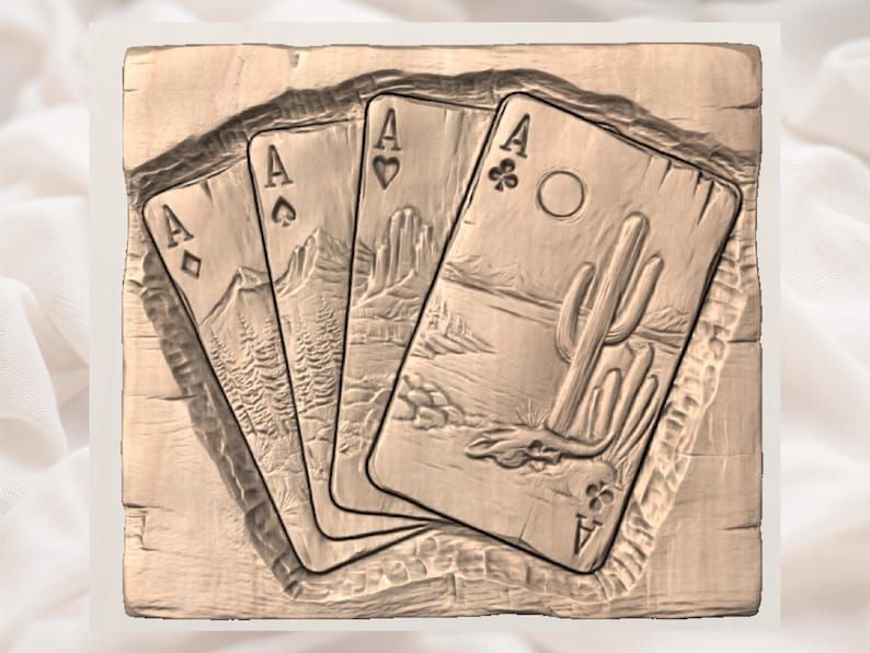 Four Aces Western Desert Bas-Relief STL for CNC Carving bas-relief STL — view 3
