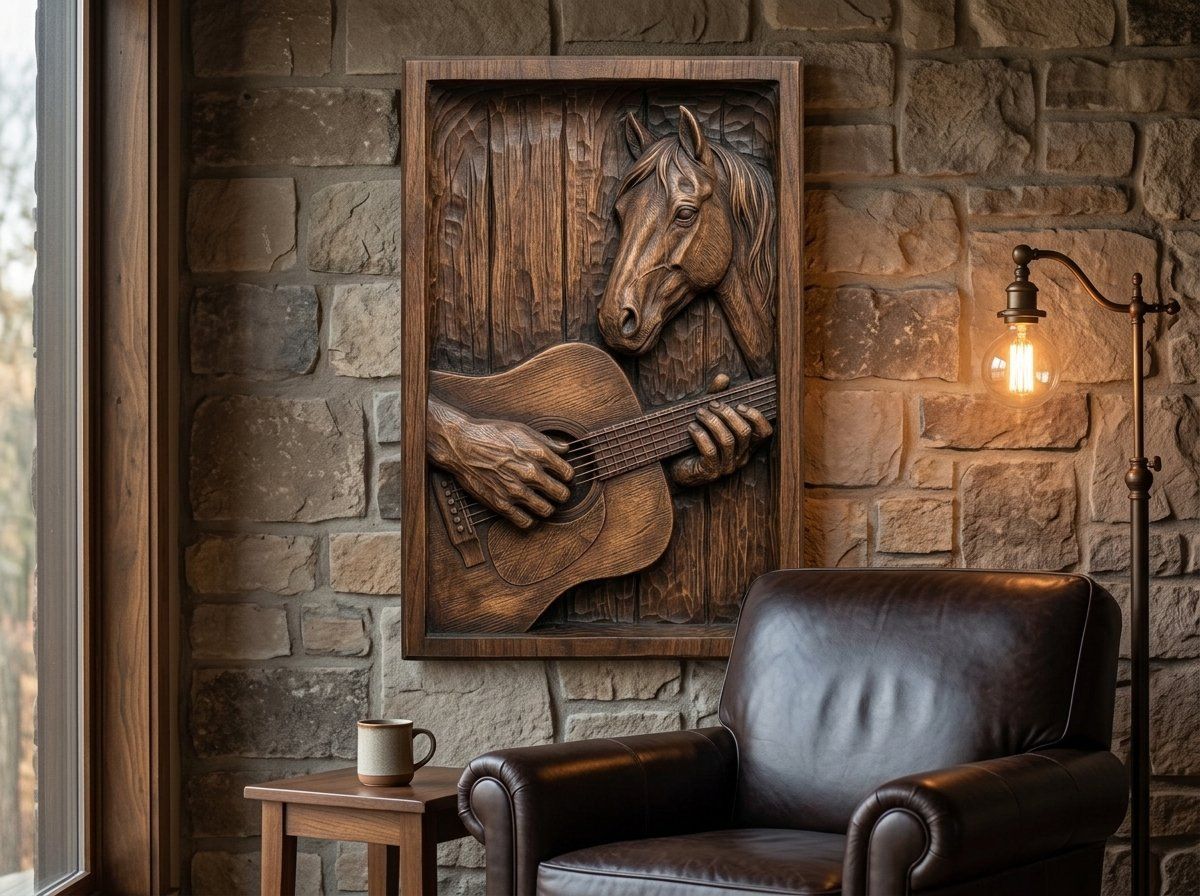 Acoustic Guitar and Horse Barn Wood CNC Relief STL bas-relief STL — view 13