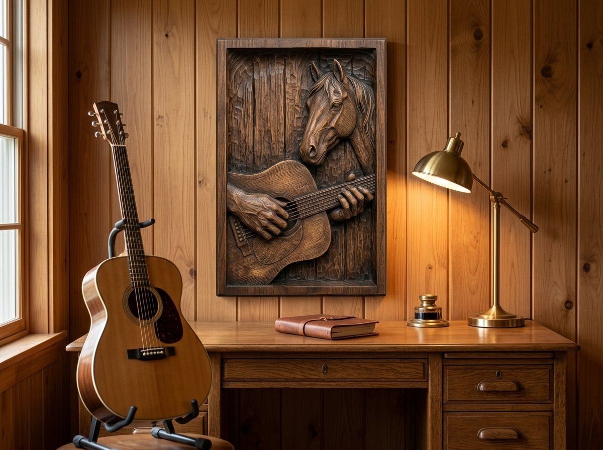 Acoustic Guitar and Horse Barn Wood CNC Relief STL bas-relief STL — view 14