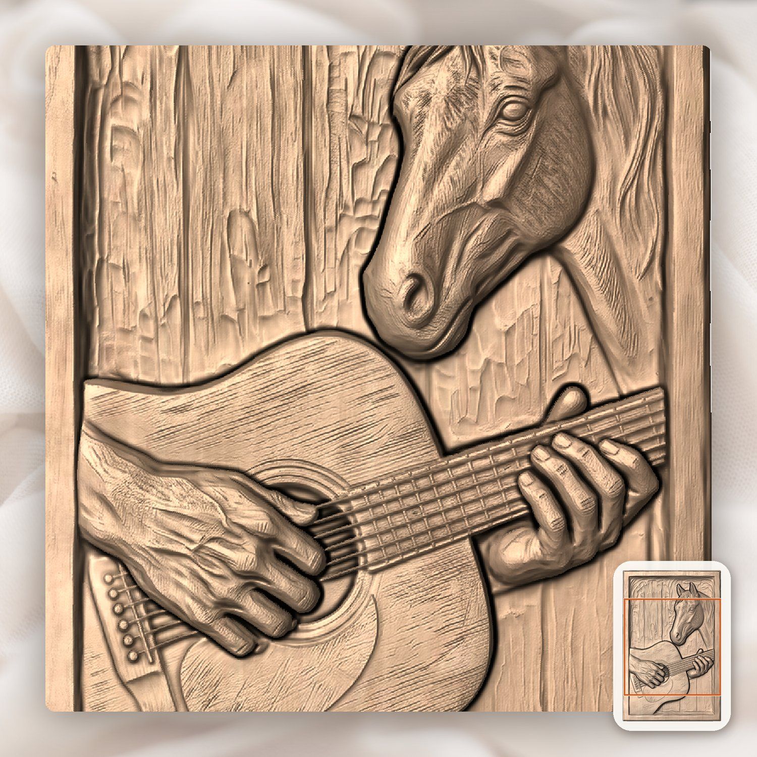 Acoustic Guitar and Horse Barn Wood CNC Relief STL bas-relief STL — view 6