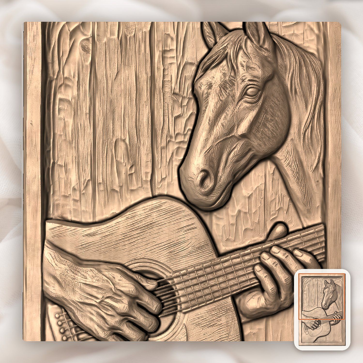 Acoustic Guitar and Horse Barn Wood CNC Relief STL bas-relief STL — view 7
