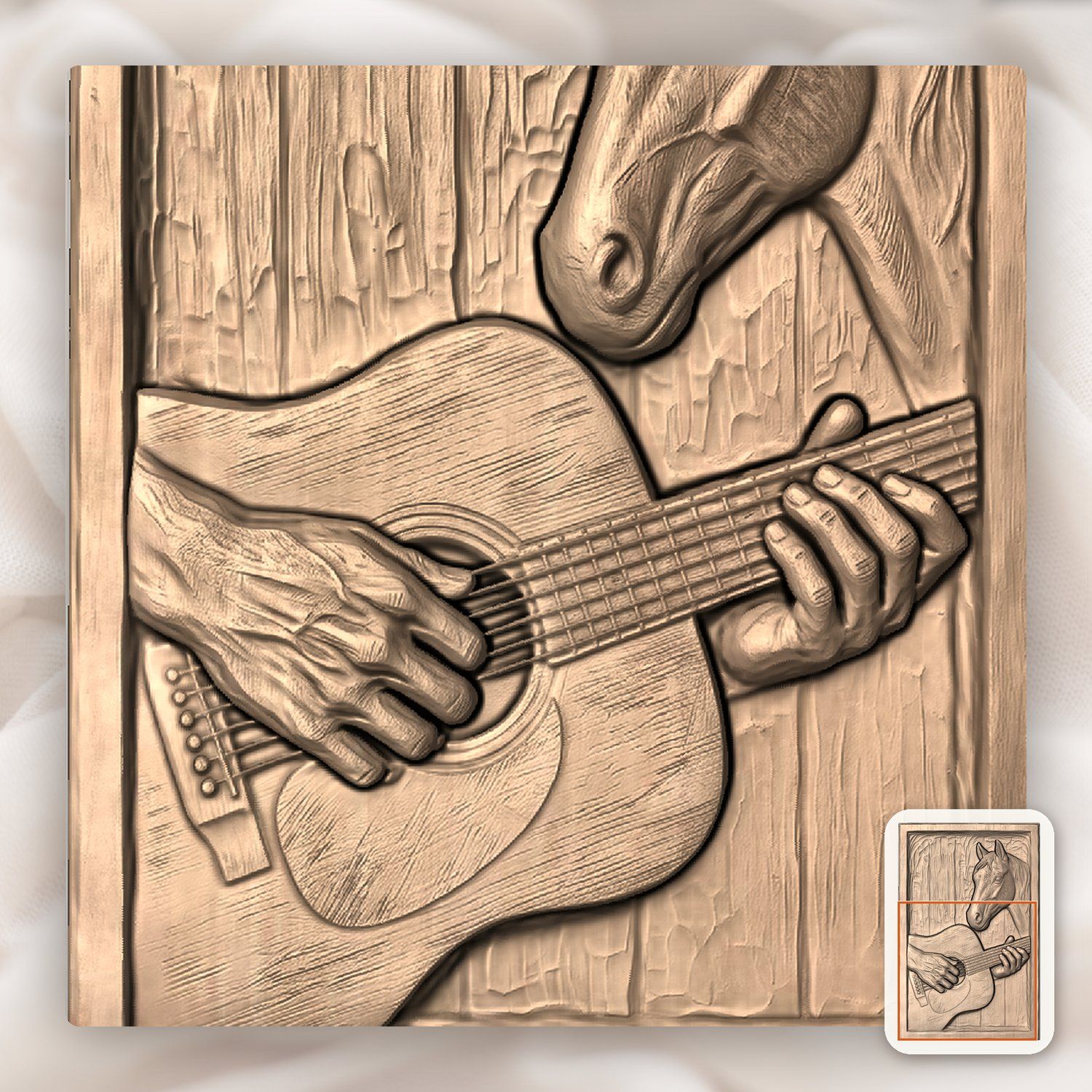 Acoustic Guitar and Horse Barn Wood CNC Relief STL bas-relief STL — view 9