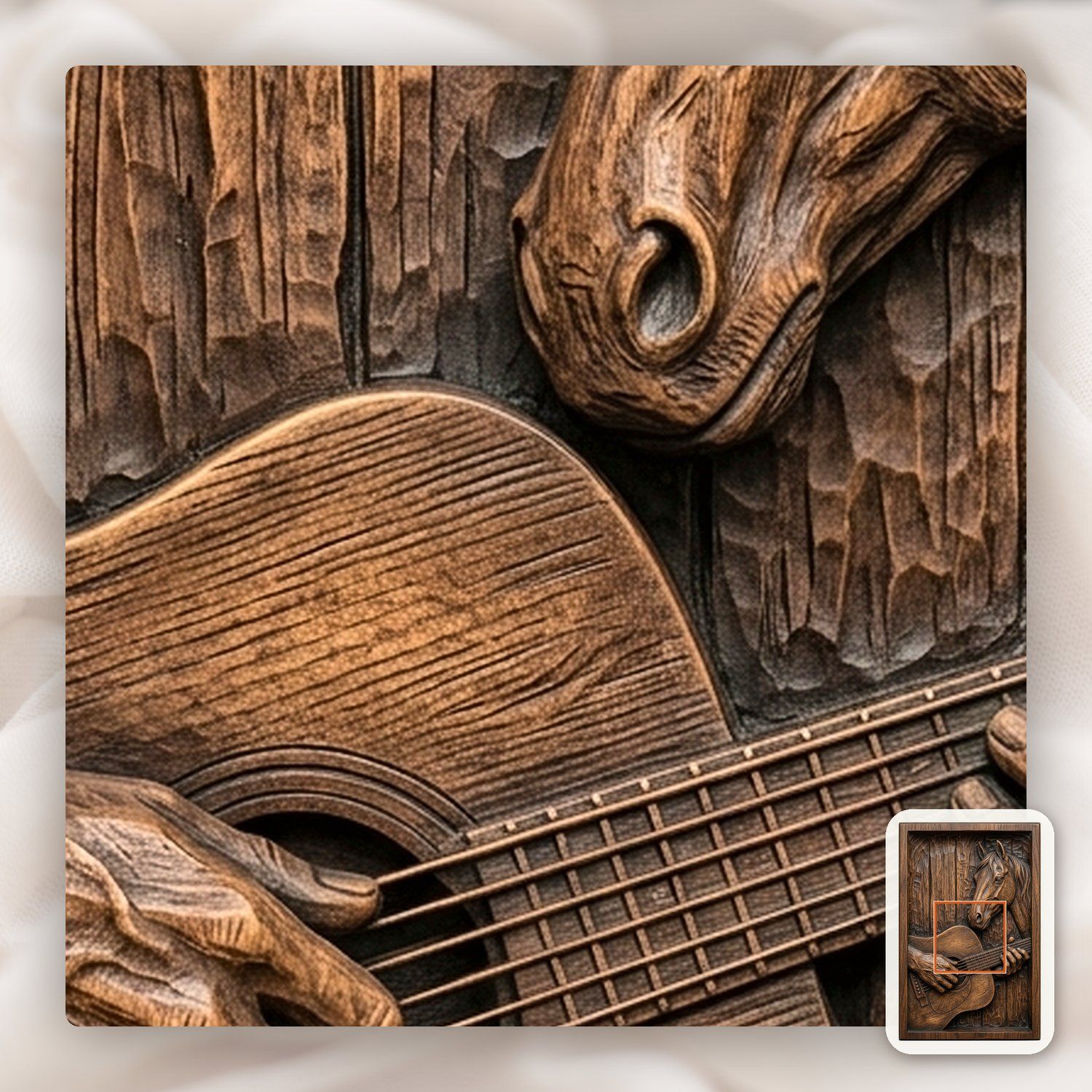 Acoustic Guitar and Horse Barn Wood CNC Relief STL bas-relief STL — view 10