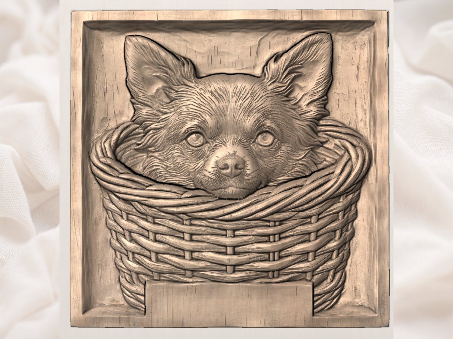 Adorable Chihuahua Puppy In Basket CNC Relief STL bas-relief STL — view 2