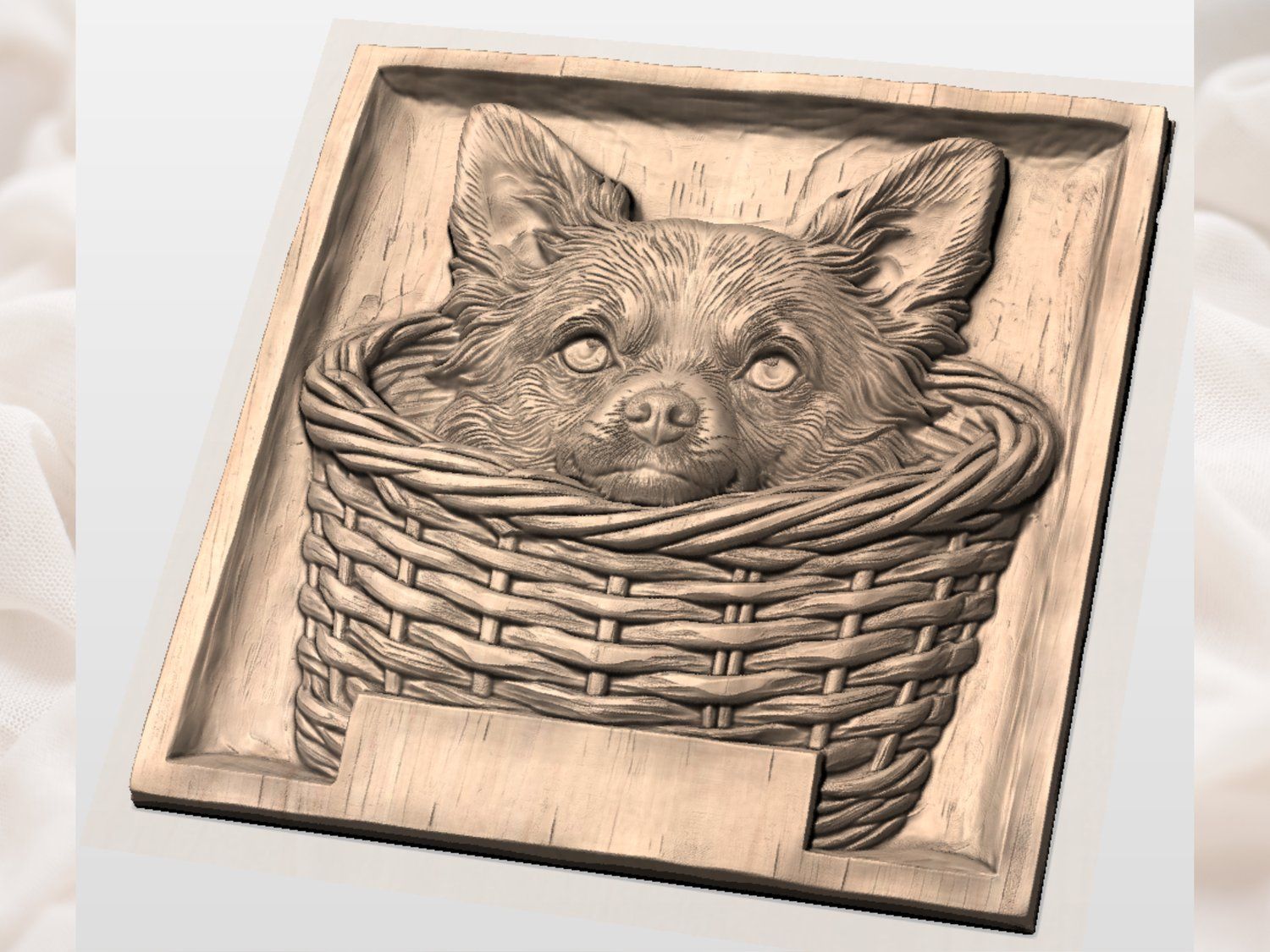 Adorable Chihuahua Puppy In Basket CNC Relief STL bas-relief STL — view 3