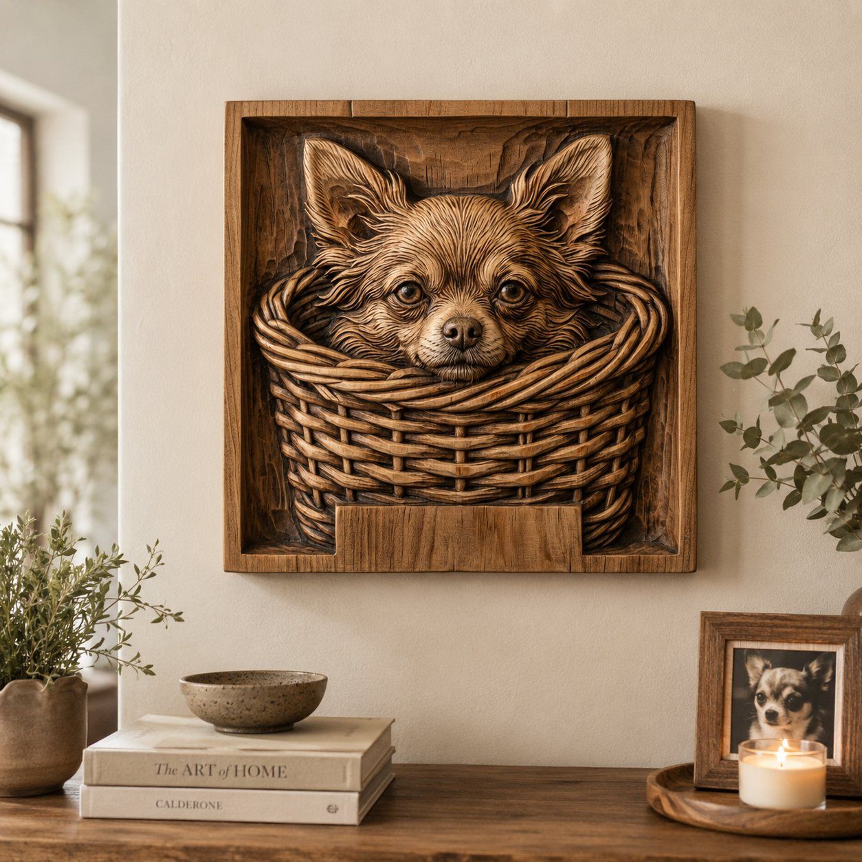 Adorable Chihuahua Puppy In Basket CNC Relief STL bas-relief STL — view 4