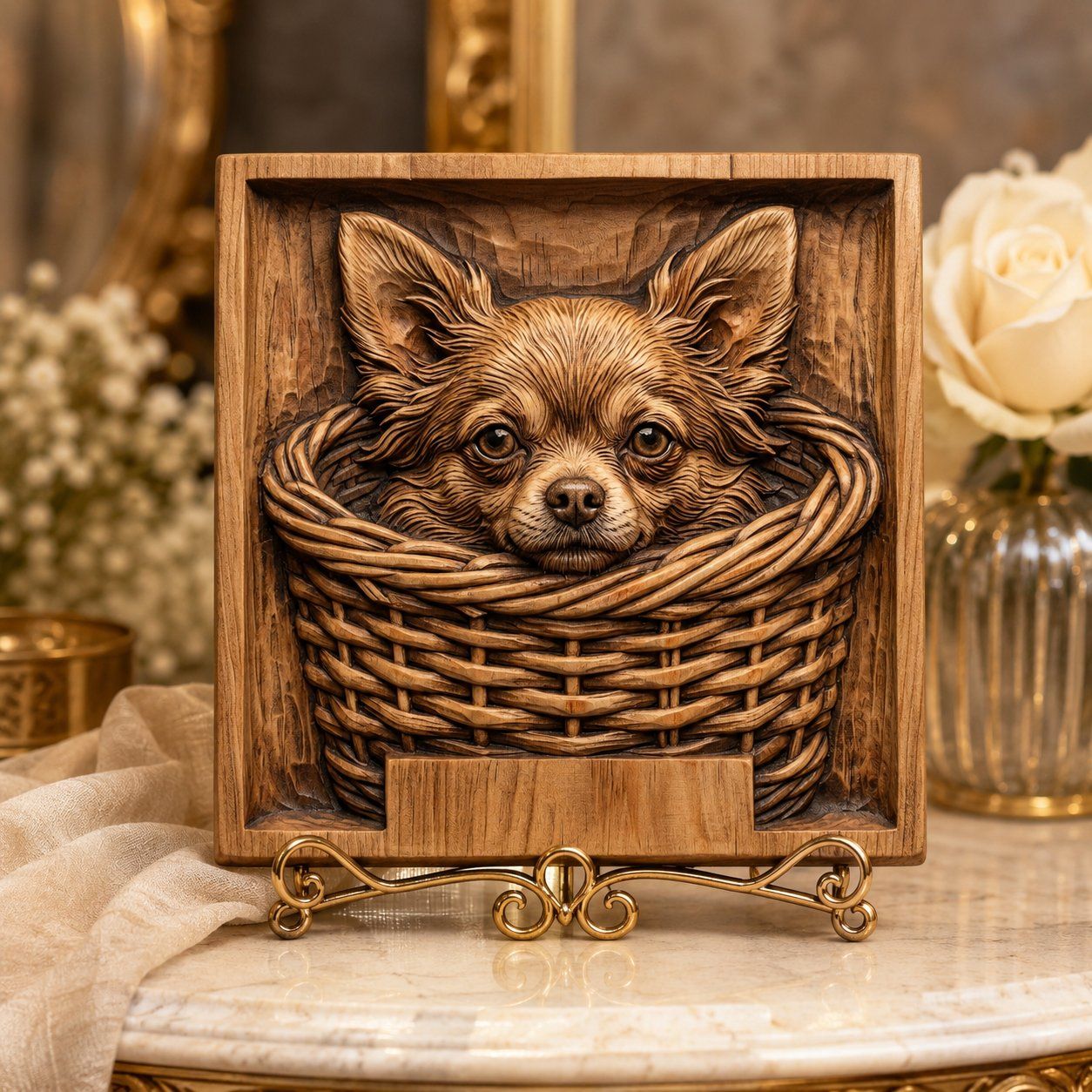 Adorable Chihuahua Puppy In Basket CNC Relief STL bas-relief STL — view 5
