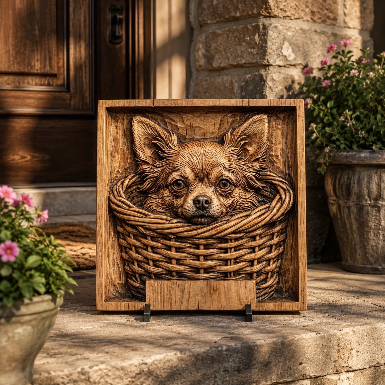 Adorable Chihuahua Puppy In Basket CNC Relief STL bas-relief STL — view 6