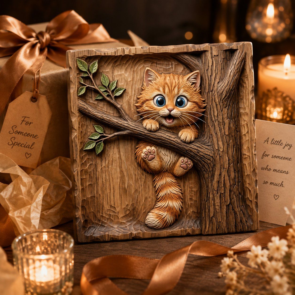 Adorable Ginger Kitten Playing On Tree Branch CNC Relief STL bas-relief STL — view 7