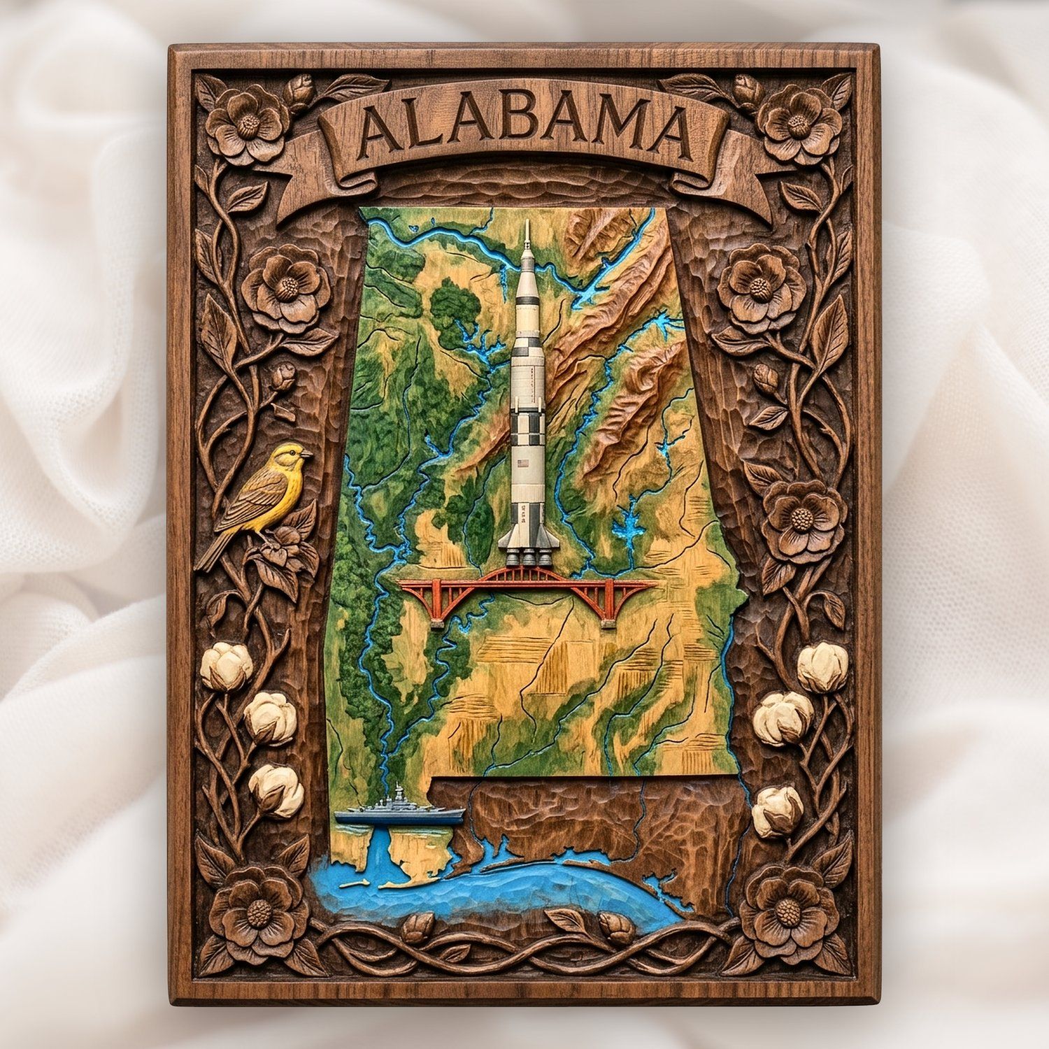 Alabama Map Saturn V CNC Relief STL bas-relief STL design