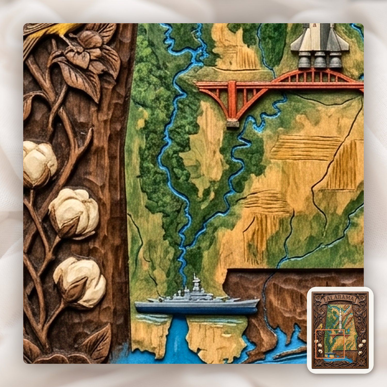Alabama Map Saturn V CNC Relief STL bas-relief STL — view 12
