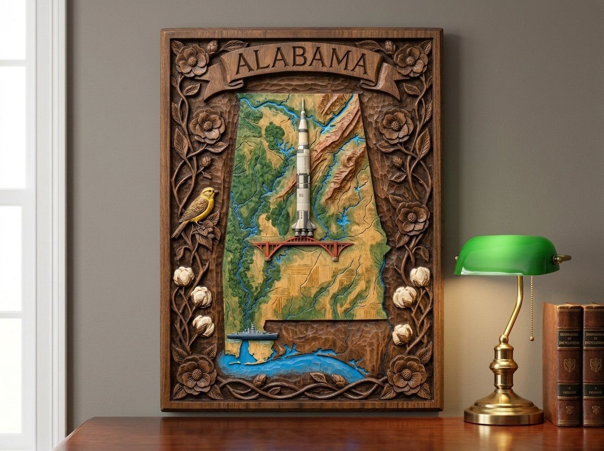 Alabama Map Saturn V CNC Relief STL bas-relief STL — view 13