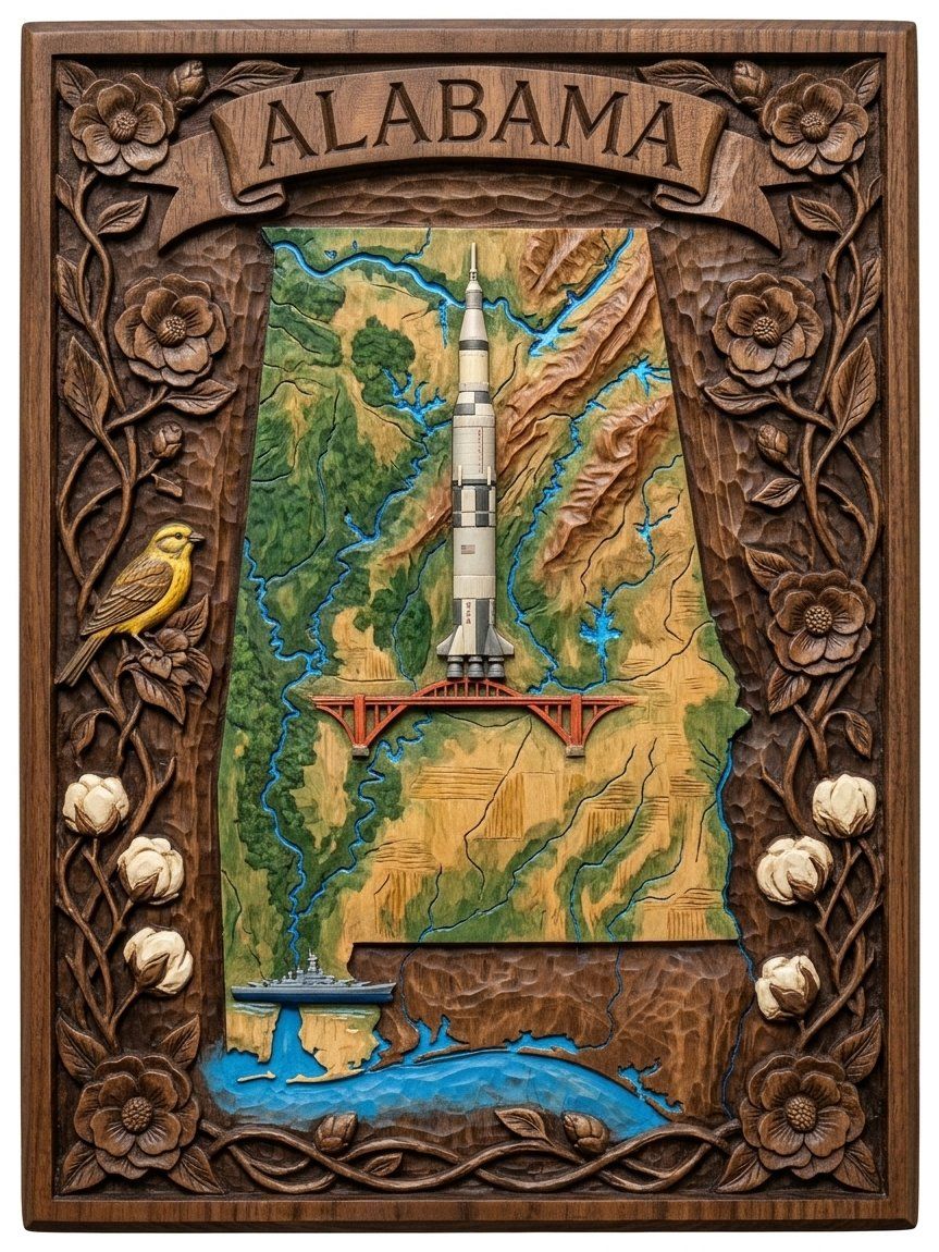 Alabama Map Saturn V CNC Relief STL bas-relief STL — view 4