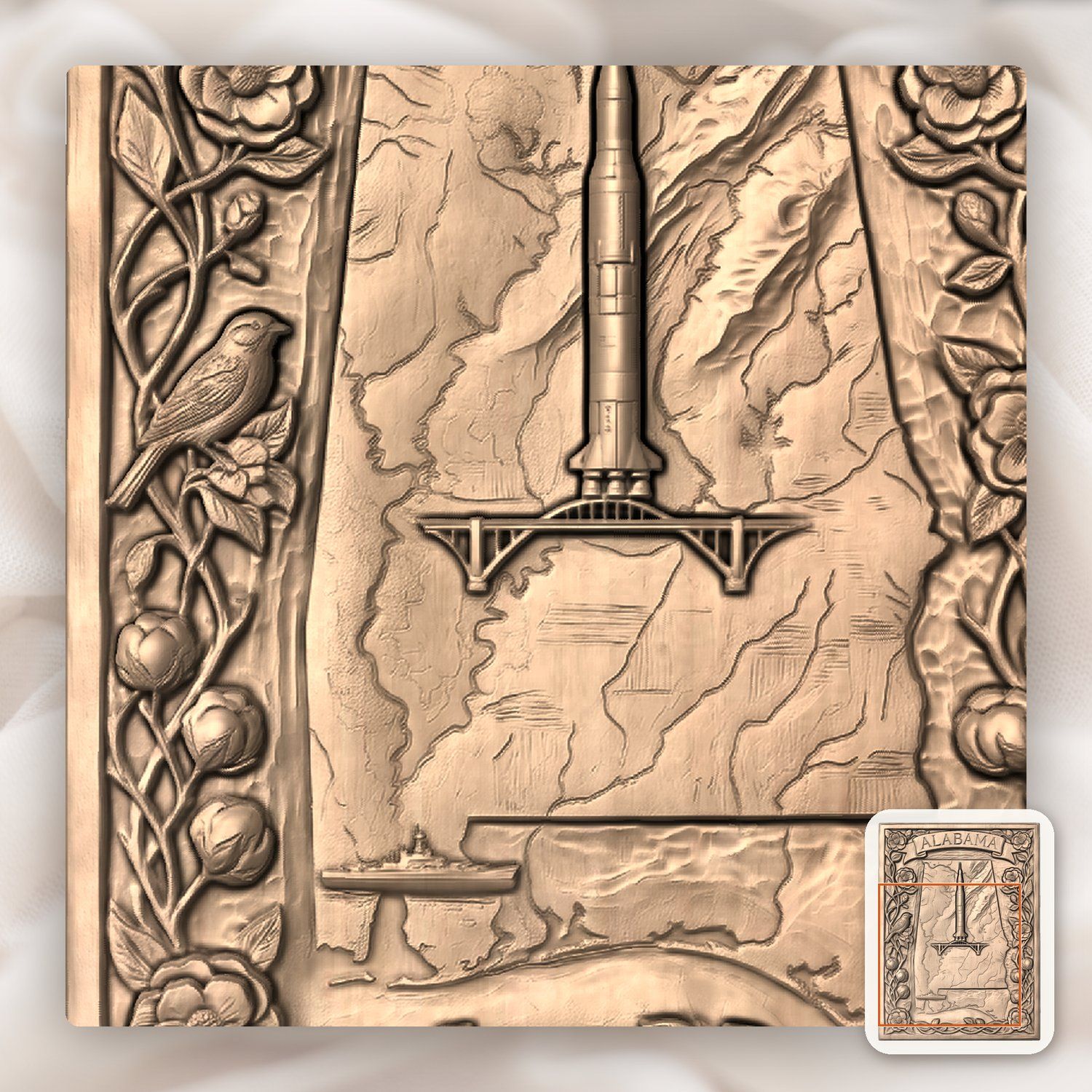 Alabama Map Saturn V CNC Relief STL bas-relief STL — view 10