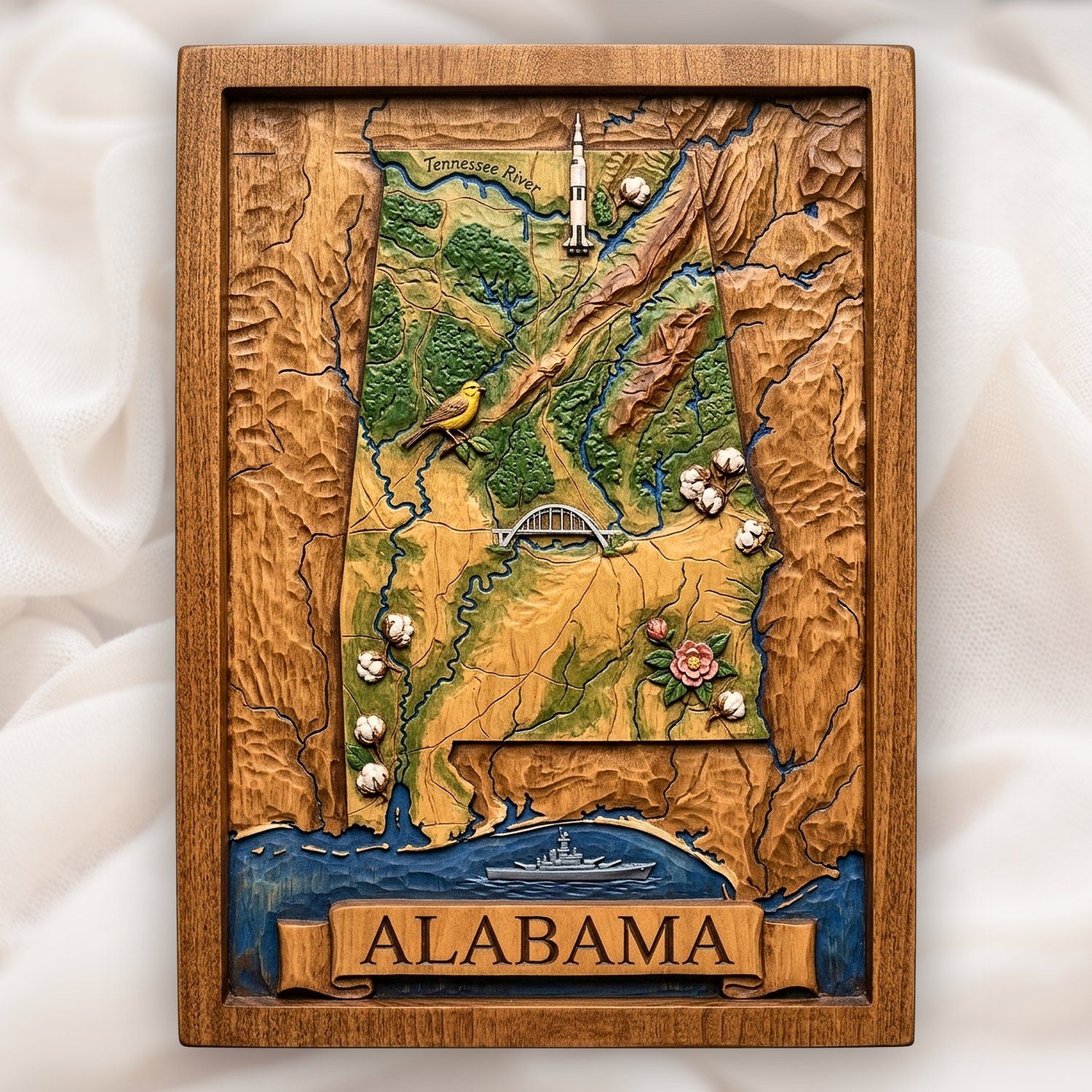 Alabama State Map Landmark 3D CNC Relief STL bas-relief STL design