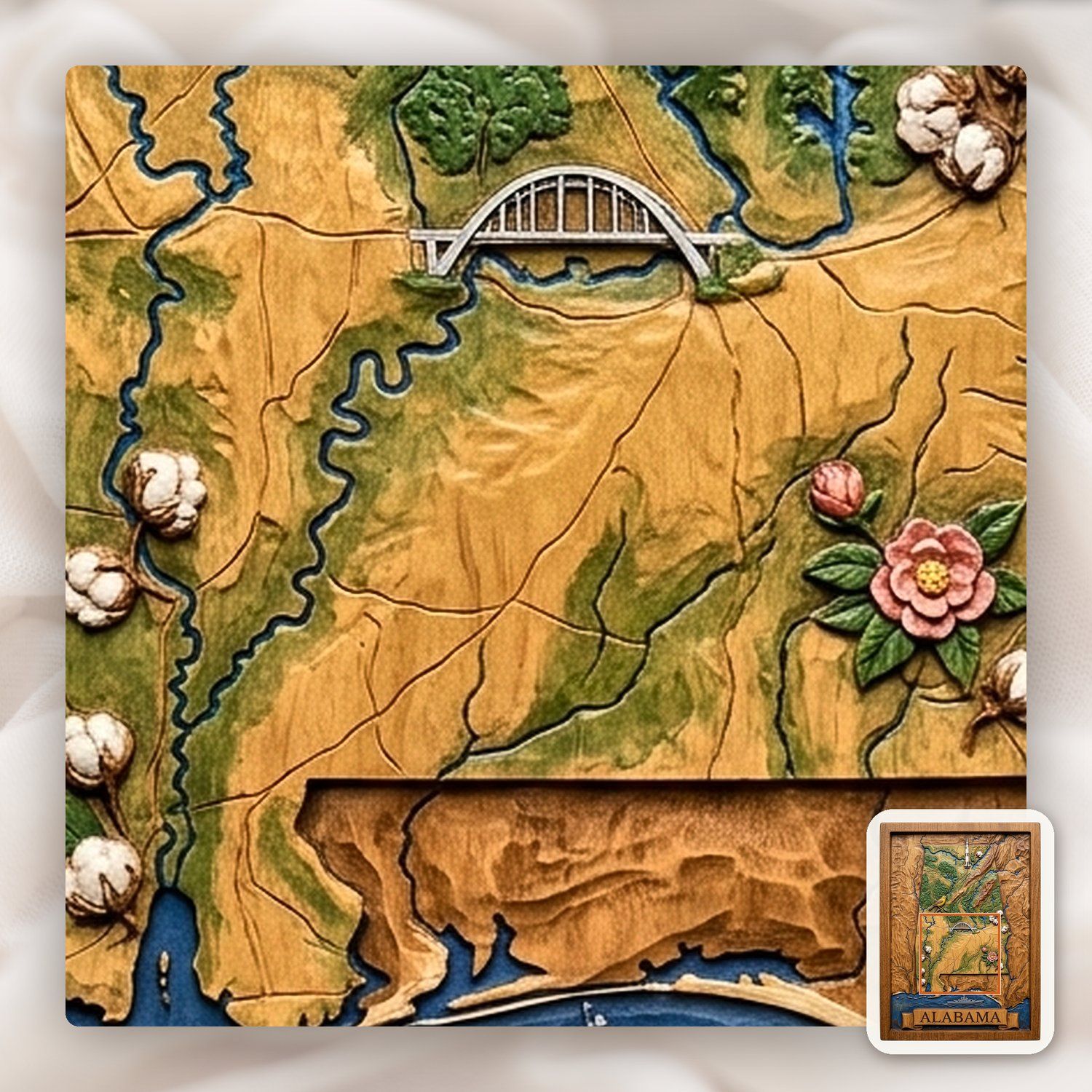 Alabama State Map Landmark 3D CNC Relief STL bas-relief STL — view 12