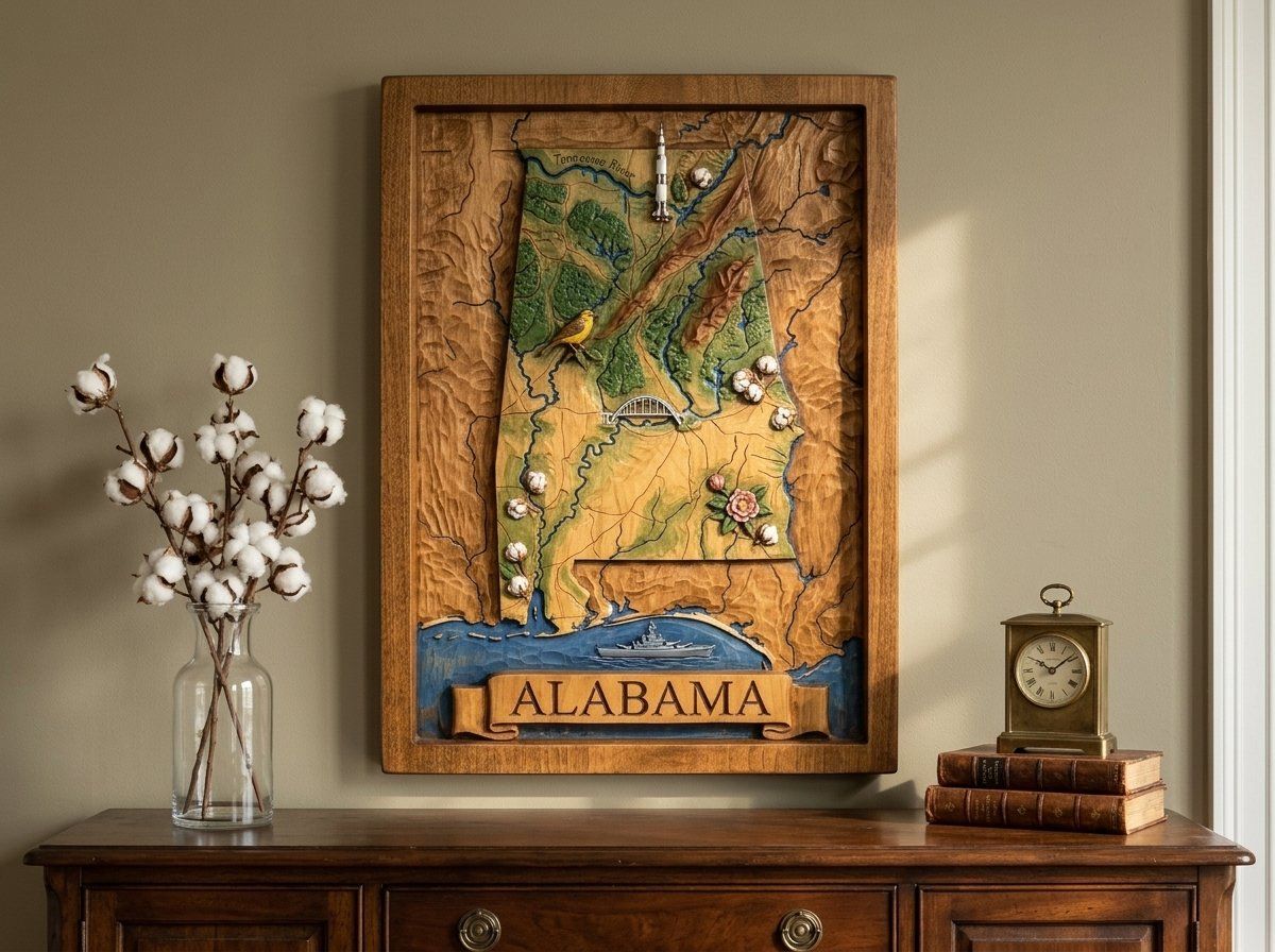 Alabama State Map Landmark 3D CNC Relief STL bas-relief STL — view 13