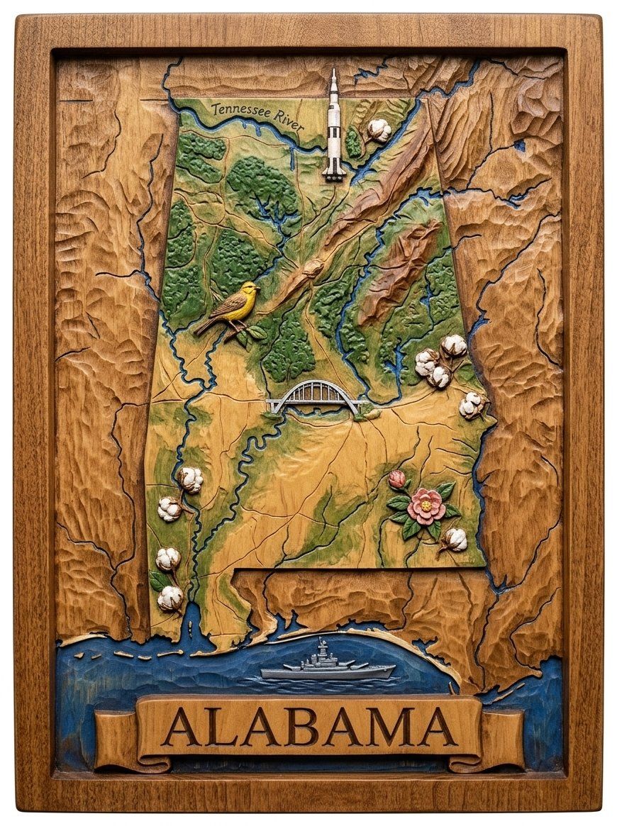 Alabama State Map Landmark 3D CNC Relief STL bas-relief STL — view 4